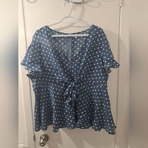 Blue polka dotted blouse, 3XL